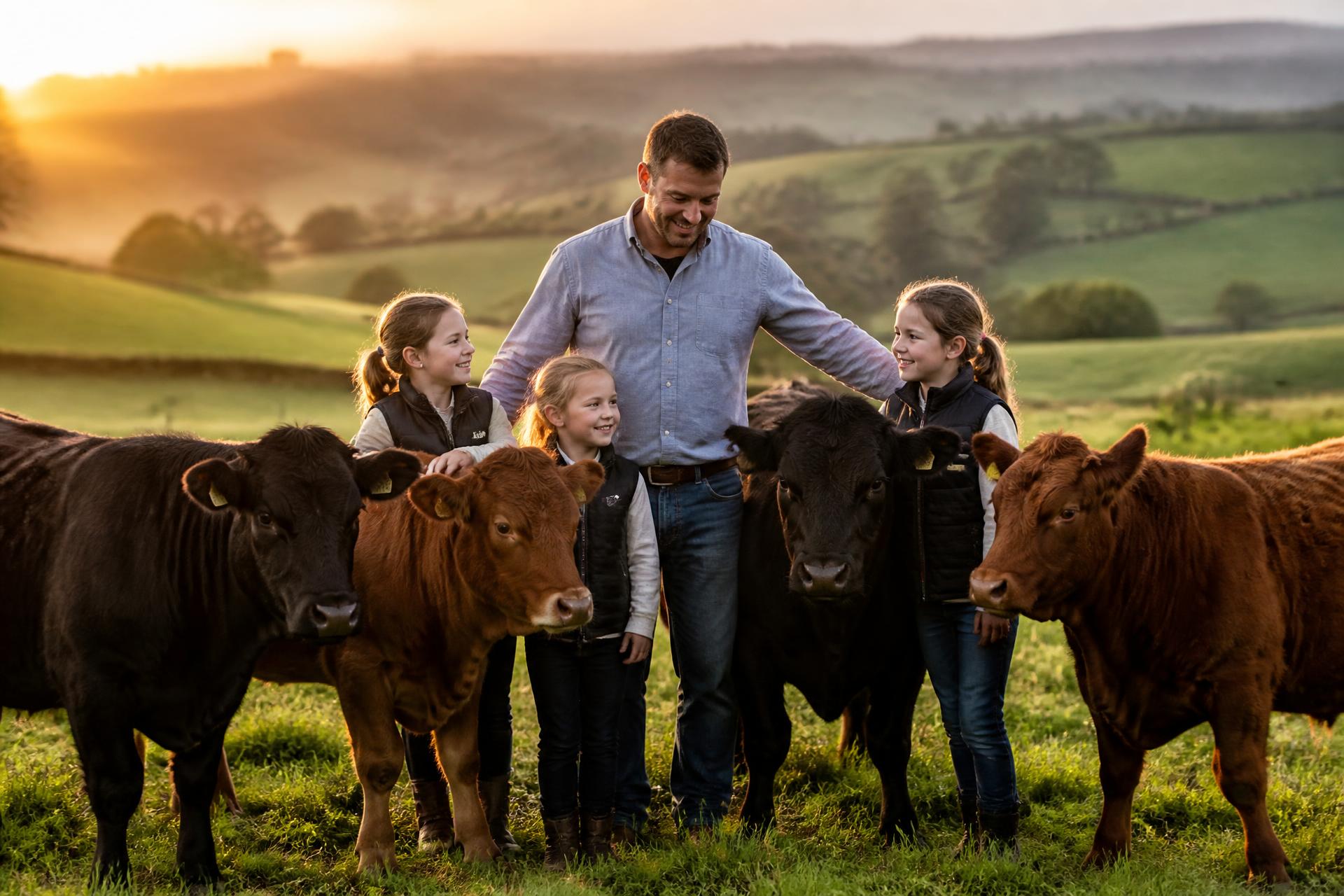 Corlea Livestock family with their show calves in an Irish paddock